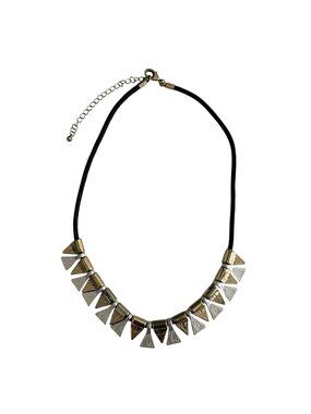Gold Silver Tone Geometric Fringe Necklace Statement Black Cord Adjustable 14” M